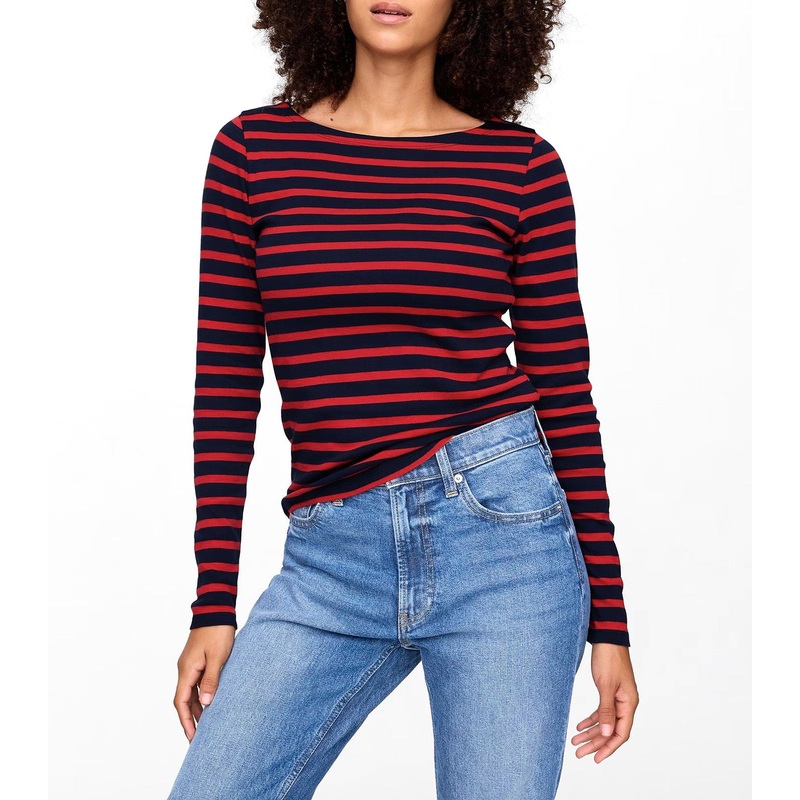 Favorite Stripe Boatneck T-Shirt Modern Red Navy Stripe