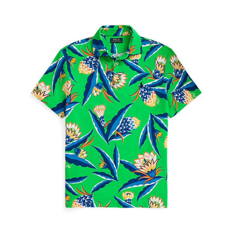 Men's Custom Slim Fit Spa Terry Polo Shirt Bonheur Floral/Green