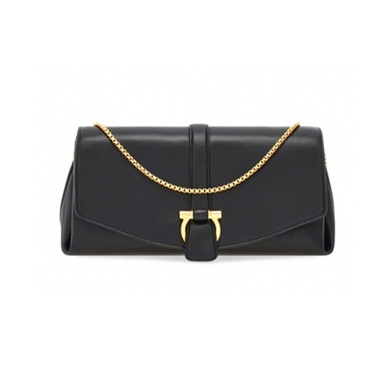Front Flap Crossbody Bag (M) Calfskin Black