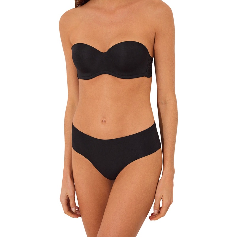 Wide Brazilian Microfiber and Lace Panty Black