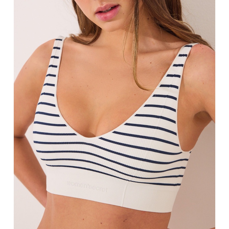 Seamless Ribbed Bra Light Blue