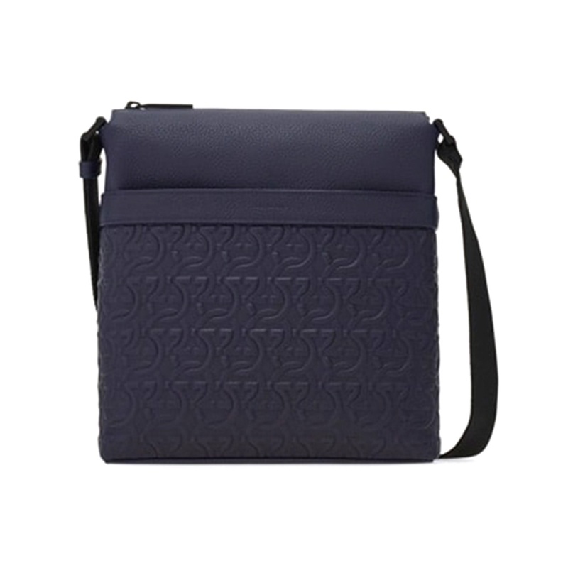 Embossed Gancini Crossbody Bag Midnight Blue