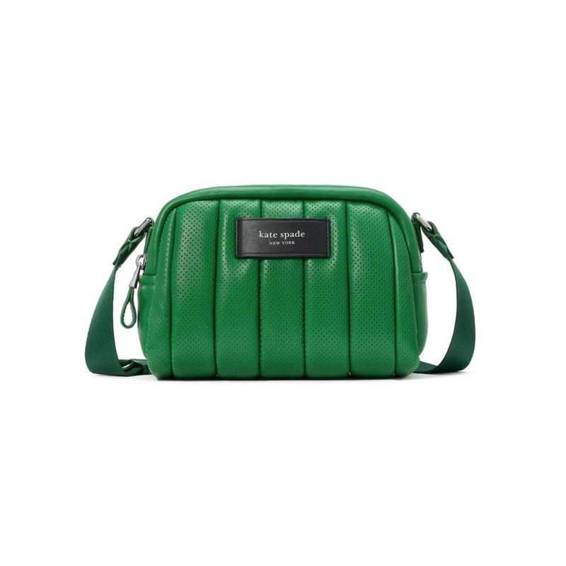 Puffed Perforated Leather Crossbody Watercress