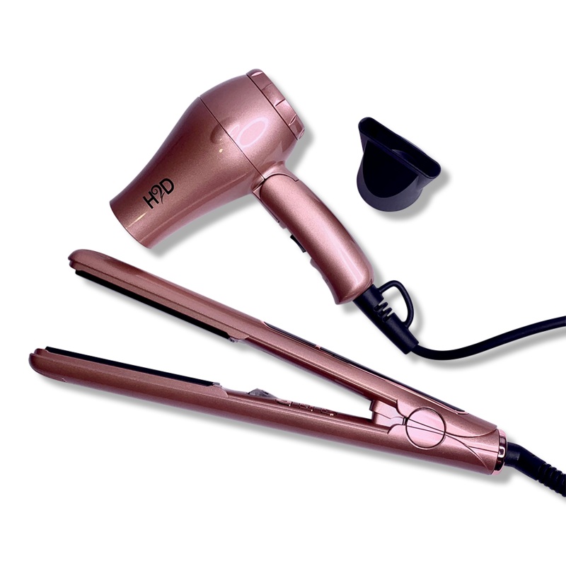 H2D Linear 11 Rose Gold Hair Straightener and Travel Dry Set