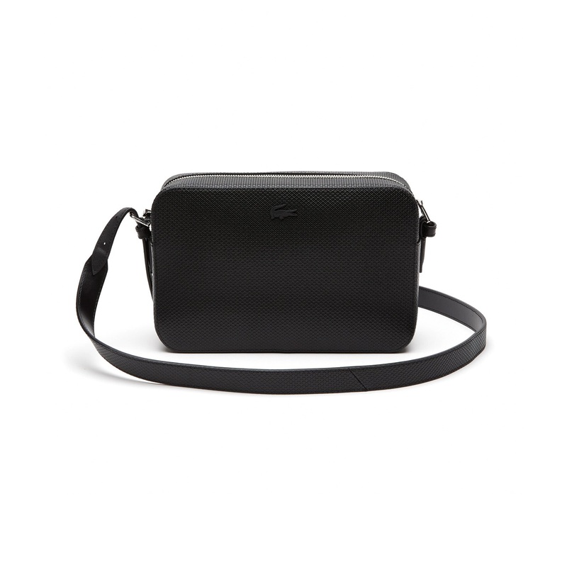 Womens Lacoste Chantaco Calfskin Leather Pouch Purse Noir