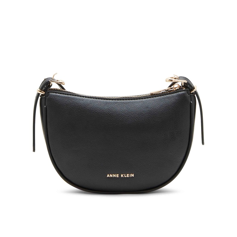 Sculpted Buckle Half Moon Crossbody Black