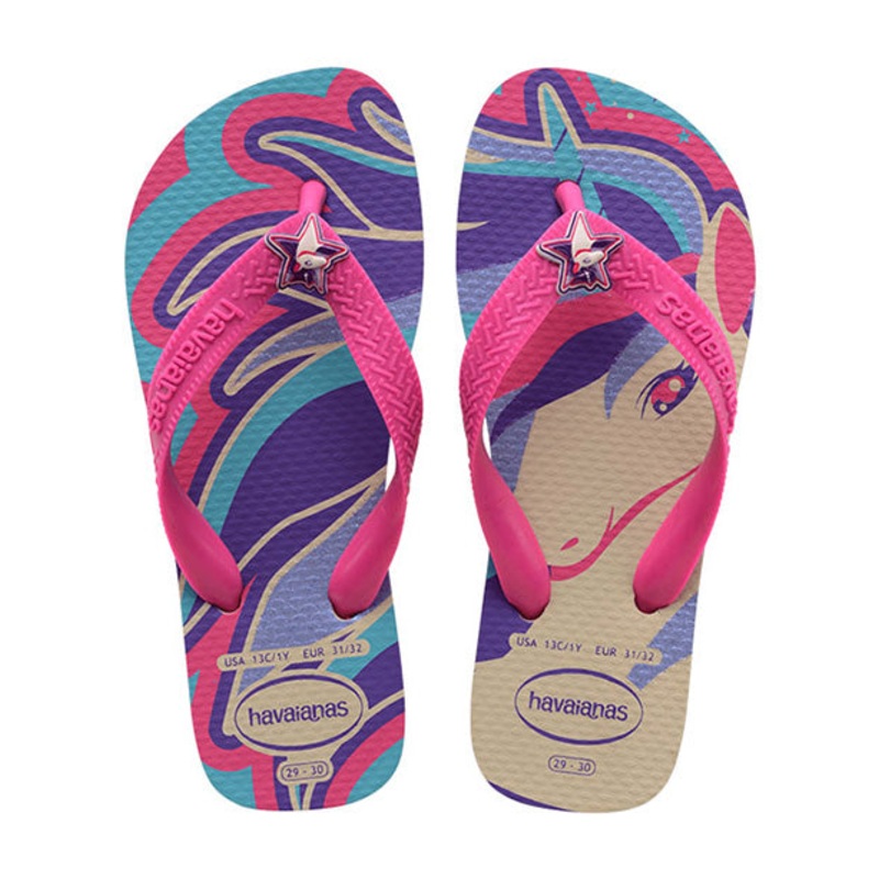 Kids Fantasy Flip Flops Beige/Magenta Neon