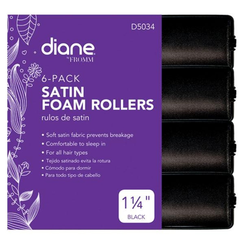 Diane -- Satin foam rollers 1 1/4'' black 6/pack