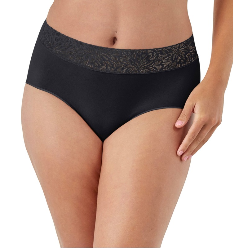Bali Modern Seamless Lace Trim Brief Underwear Black