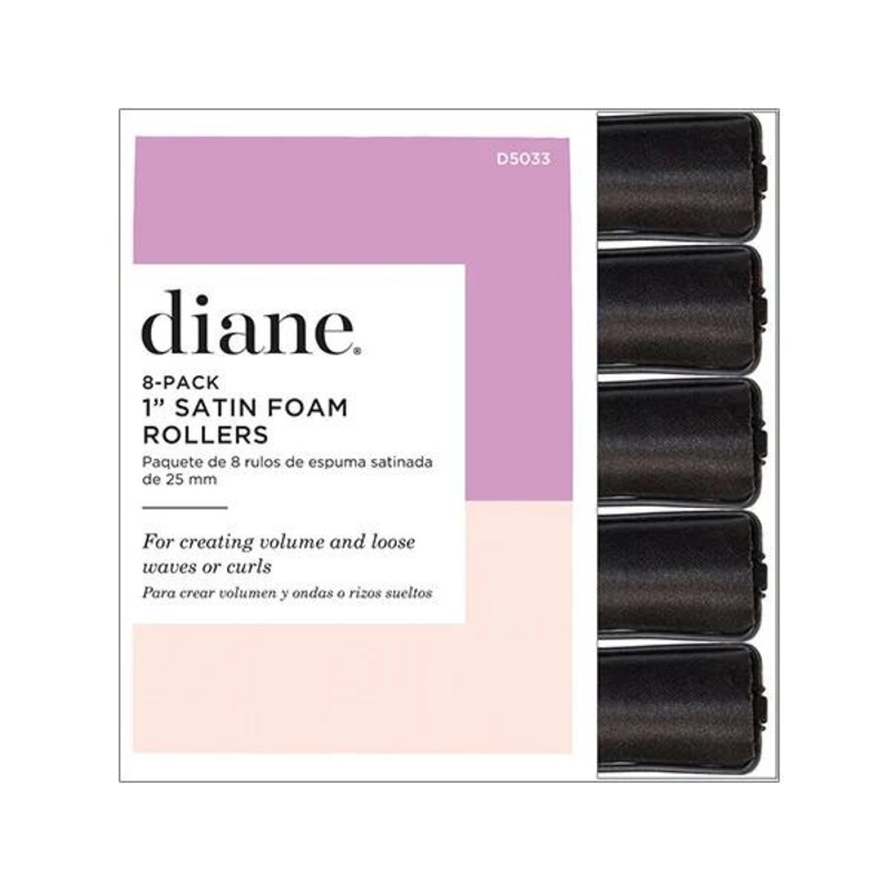 Diane -- Satin foam rollers 1'' black 8/pack