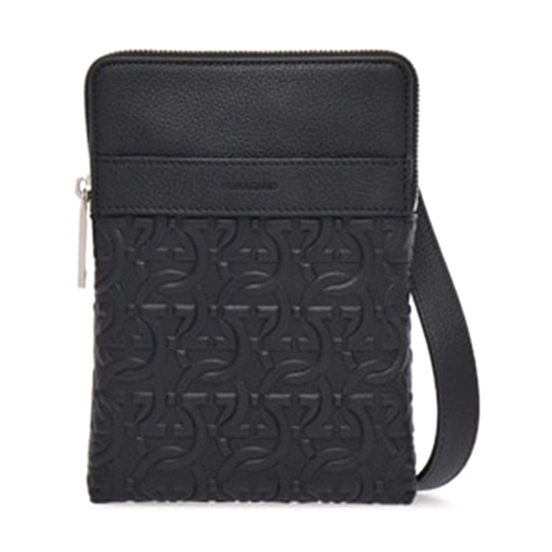 North-South Gancini Crossbody Bag Black