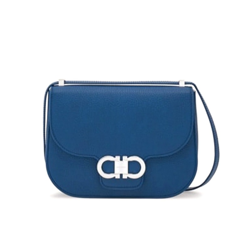 Double Gancini Crossbody Bag Teal Blue